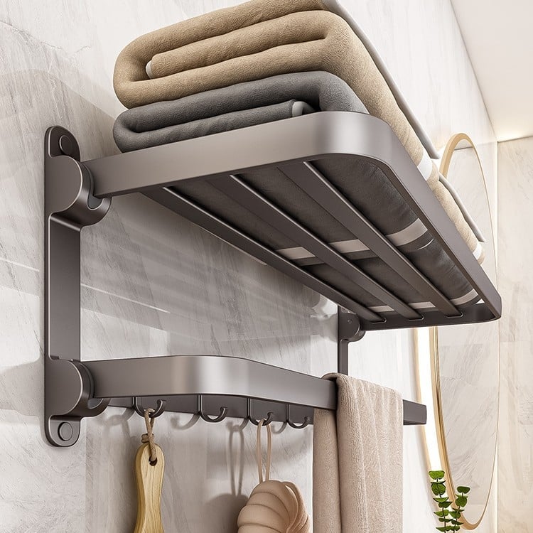 Siena dvieļu plaukts no Space Aluminum, 2 līmeņi, salokāms vannas istabai, bez urbuma