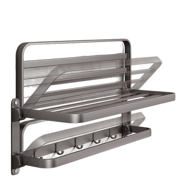 Siena dvieļu plaukts no Space Aluminum, 2 līmeņi, salokāms vannas istabai, bez urbuma