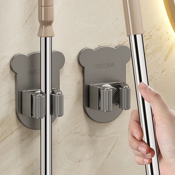 Stena uzglabāšanas āķis mopam ar līmējošu stiprinājumu, nerūsējošā tērauda, moderns minimālisma dizains, modelis H011, slodze 5–10 kg