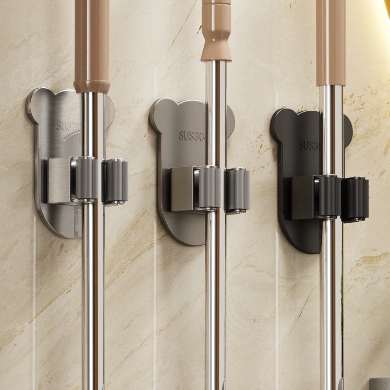 Stena uzglabāšanas āķis mopam ar līmējošu stiprinājumu, nerūsējošā tērauda, moderns minimālisma dizains, modelis H011, slodze 5–10 kg