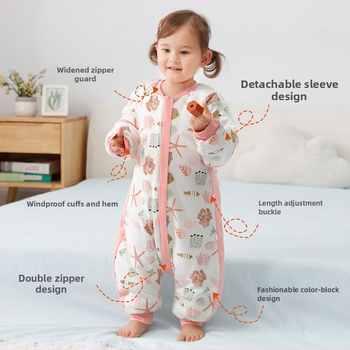 Baba hálózsák szétválasztható lábakkal, vastag téli steppelt dizájn, 100% pamut, poliészter töltet, levehető ujjak