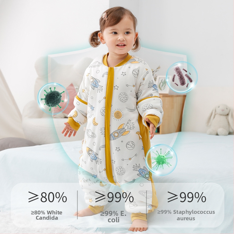 Baba hálózsák szétválasztható lábakkal, vastag téli steppelt dizájn, 100% pamut, poliészter töltet, levehető ujjak