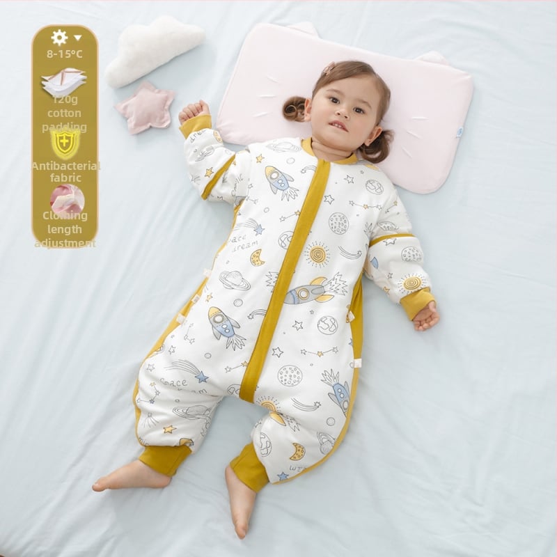 Baba hálózsák szétválasztható lábakkal, vastag téli steppelt dizájn, 100% pamut, poliészter töltet, levehető ujjak