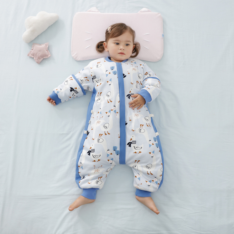 Baba hálózsák szétválasztható lábakkal, vastag téli steppelt dizájn, 100% pamut, poliészter töltet, levehető ujjak