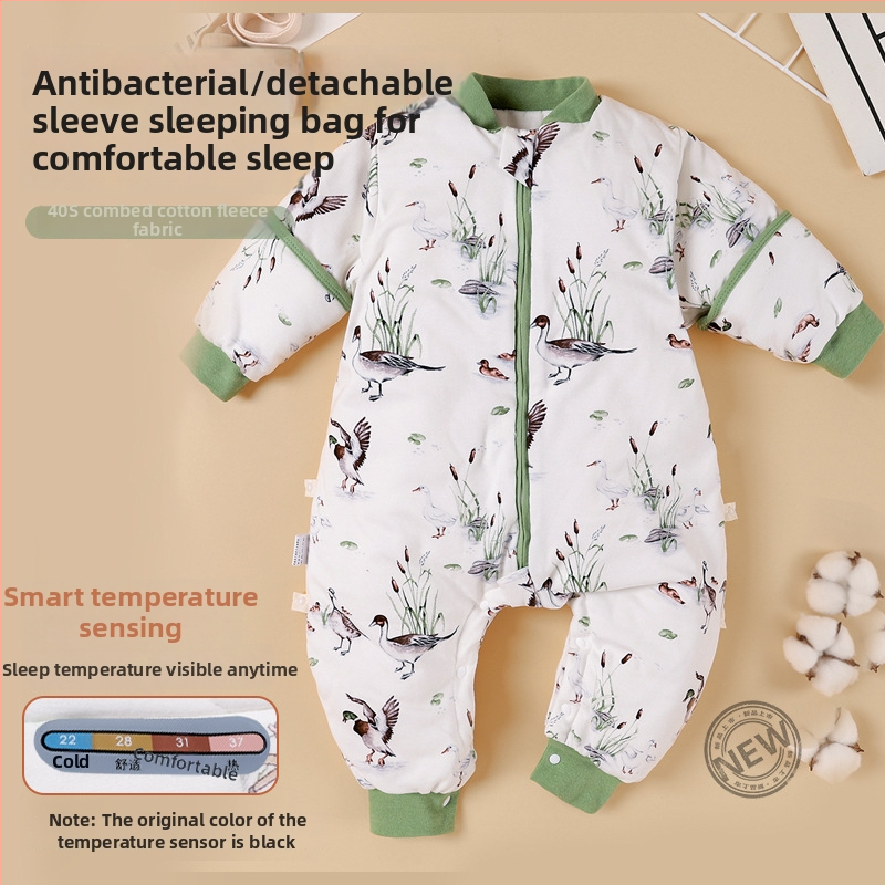 Baba hálózsák szétválasztható lábakkal, vastag téli steppelt dizájn, 100% pamut, poliészter töltet, levehető ujjak