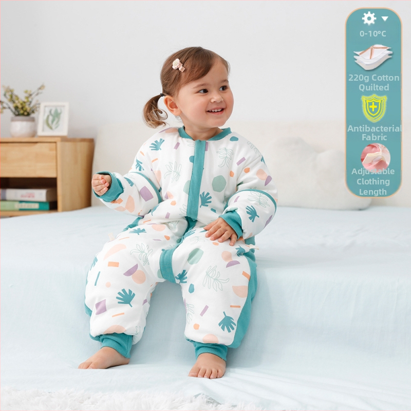 Baba hálózsák szétválasztható lábakkal, vastag téli steppelt dizájn, 100% pamut, poliészter töltet, levehető ujjak