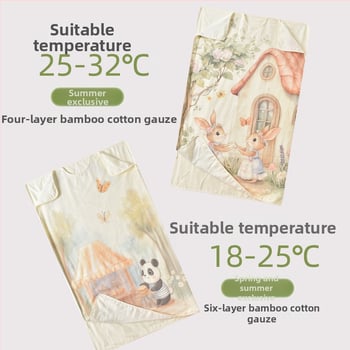 Gyermekeknek szóló hálózsák és anti-kick takaró, bambusz-pamut anyag, bambusz-pamut töltet, 95% tartalom, kód ANM2505, minden évszakhoz