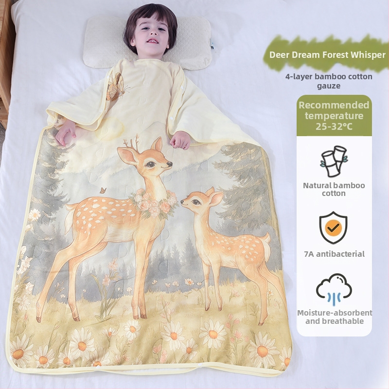 Gyermekeknek szóló hálózsák és anti-kick takaró, bambusz-pamut anyag, bambusz-pamut töltet, 95% tartalom, kód ANM2505, minden évszakhoz