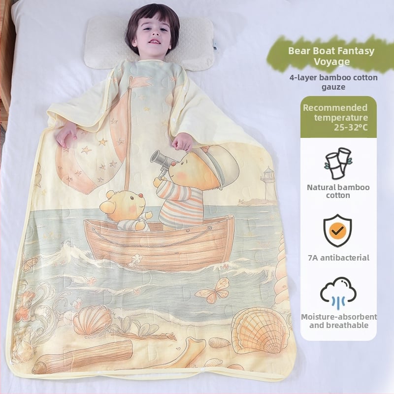 Gyermekeknek szóló hálózsák és anti-kick takaró, bambusz-pamut anyag, bambusz-pamut töltet, 95% tartalom, kód ANM2505, minden évszakhoz