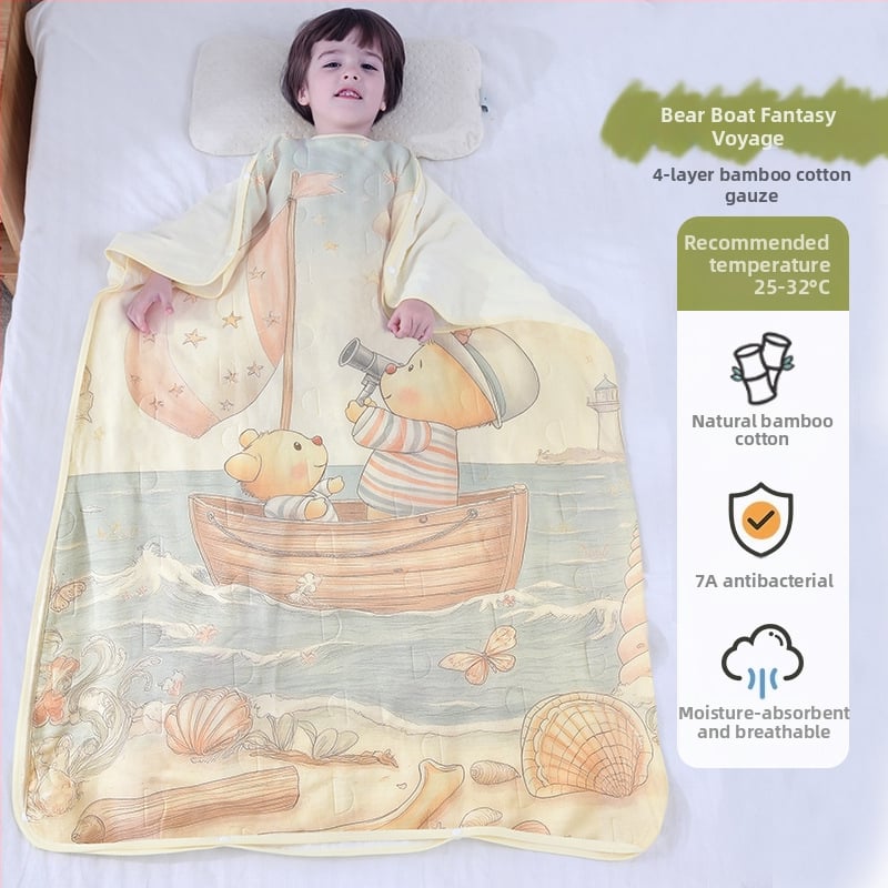 Gyermekeknek szóló hálózsák és anti-kick takaró, bambusz-pamut anyag, bambusz-pamut töltet, 95% tartalom, kód ANM2505, minden évszakhoz