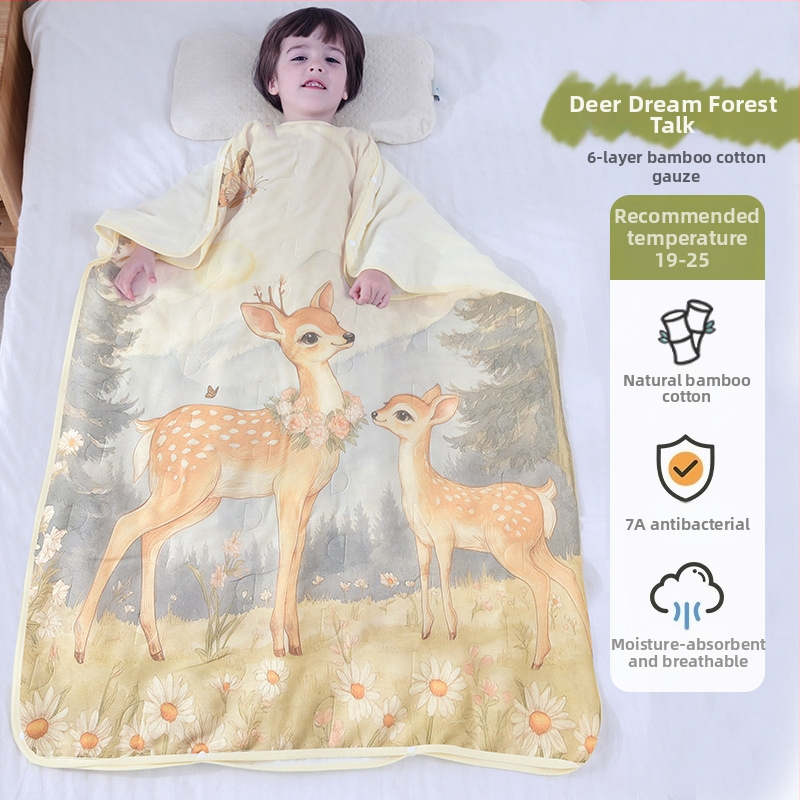 Gyermekeknek szóló hálózsák és anti-kick takaró, bambusz-pamut anyag, bambusz-pamut töltet, 95% tartalom, kód ANM2505, minden évszakhoz