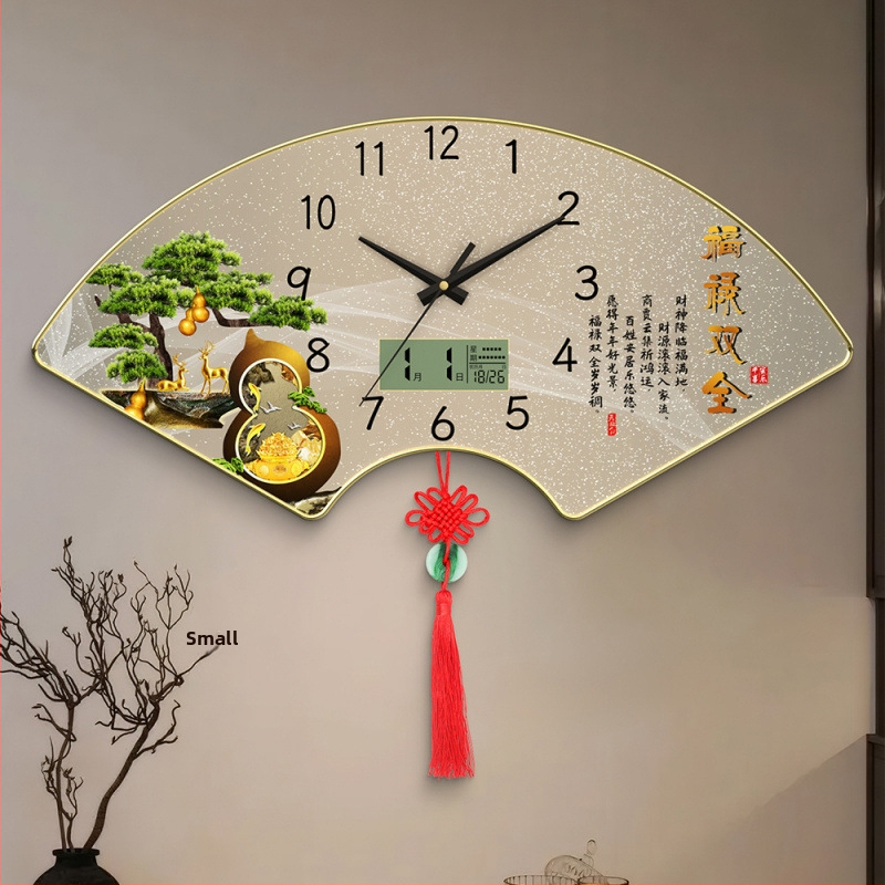 Sienas pulkstenis - ķīniešu stila, dekoratīvs mūžīgais kalendārs (kvarts kustība, koka korpuss)