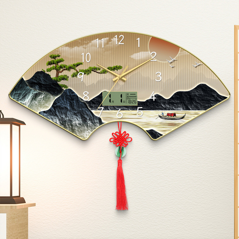 Sienas pulkstenis - ķīniešu stila, dekoratīvs mūžīgais kalendārs (kvarts kustība, koka korpuss)