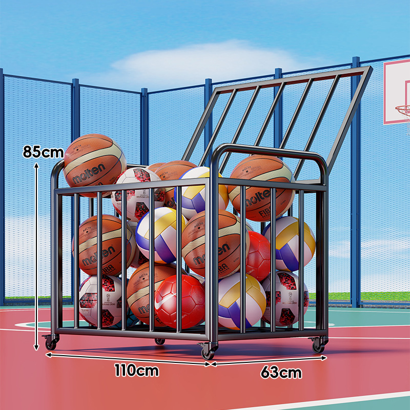 Košarkaški spremnik za lopte s poklopcem – karbonska čelika, brend Evesigar/Isijia, vanjsko školsko igralište