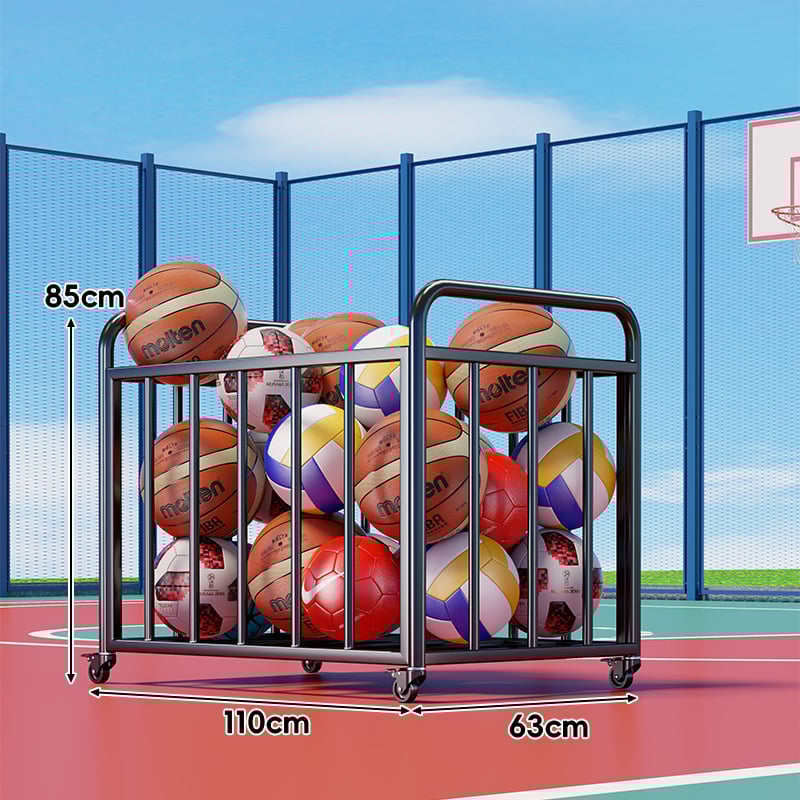 Košarkaški spremnik za lopte s poklopcem – karbonska čelika, brend Evesigar/Isijia, vanjsko školsko igralište