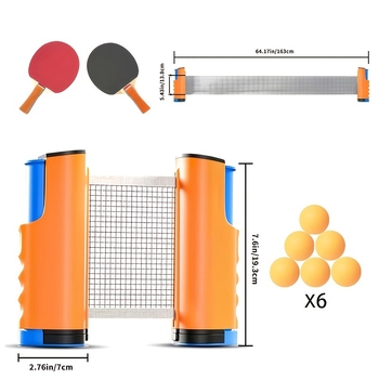 Portatīvs galda tenisa tīkla statīva komplekts – iekšējai un ārējai izmantošanai, standarta izstiepjams tīkla rāmis, materiāls PP, svars 0,34 kg