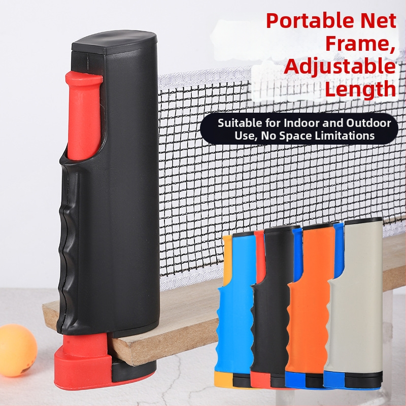 Prenosný stojan na sieť stolného tenisu – súprava, vhodná do interiéru aj exteriéru, štandardný roztiahnutý rám siete, materiál PP, hmotnosť 0,34 kg