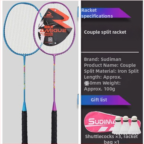 Raketa za badminton — karbonsko vlakno okvir, najlonske navoji, umjerena fleksibilnost; Marka Unique