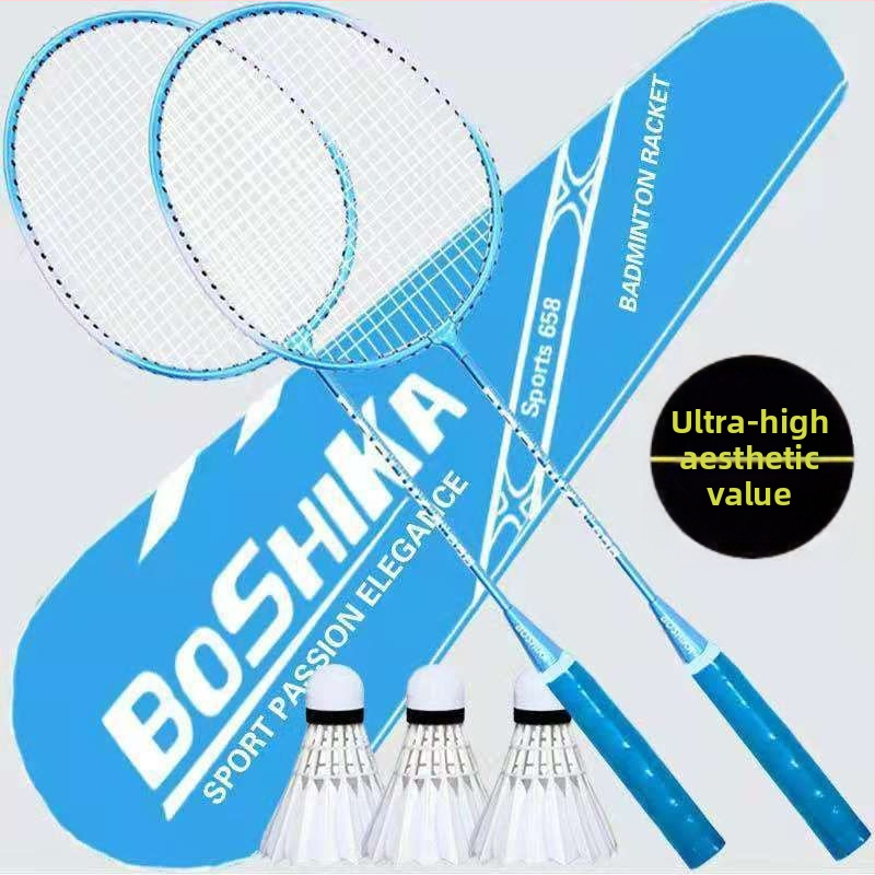 Raketa za badminton — karbonsko vlakno okvir, najlonske navoji, umjerena fleksibilnost; Marka Unique