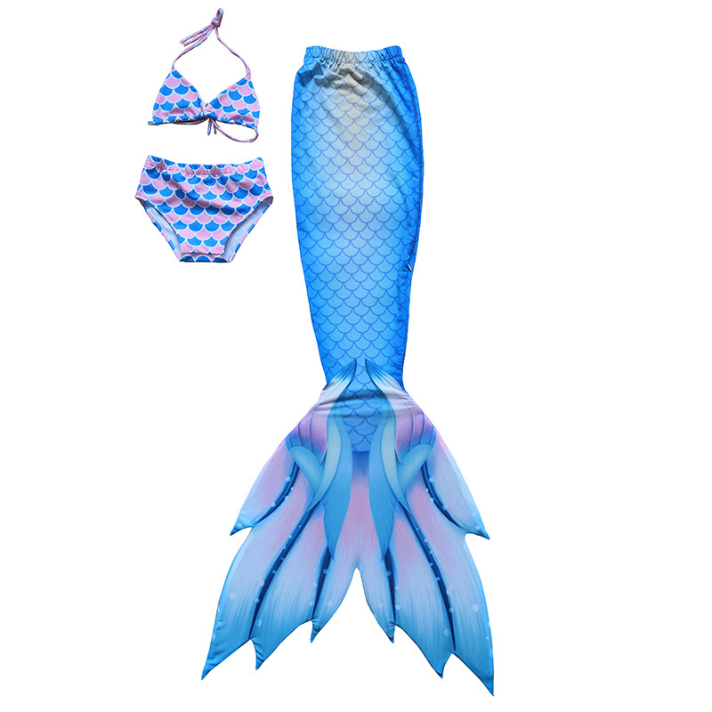 Bērnu viengabala sirenas peldkostīms ar asti un plūsmām, svītrainu/gradienta raksts, 20% elastāns