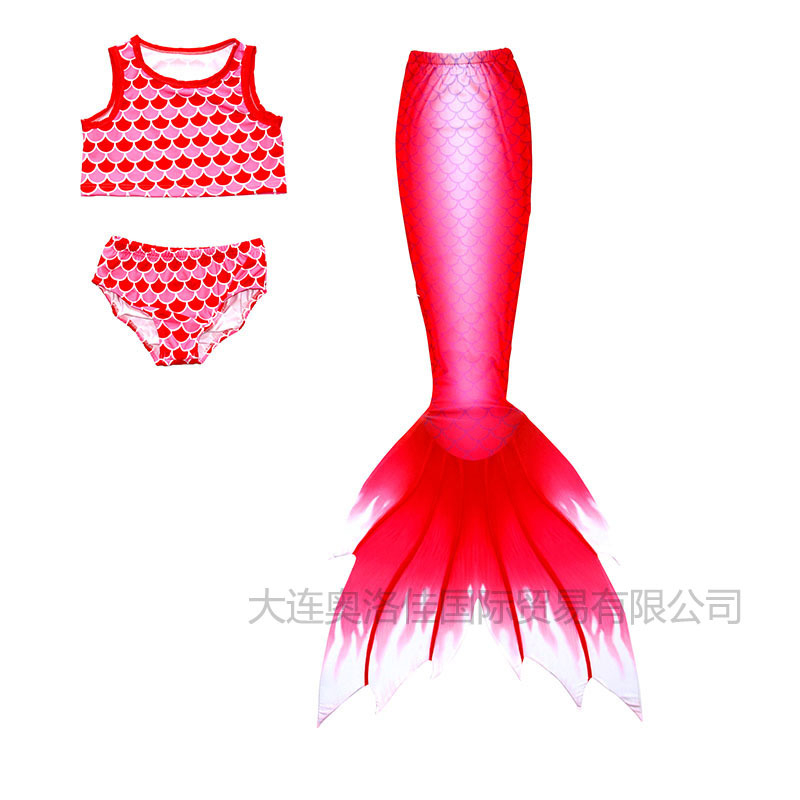 Bērnu viengabala sirenas peldkostīms ar asti un plūsmām, svītrainu/gradienta raksts, 20% elastāns