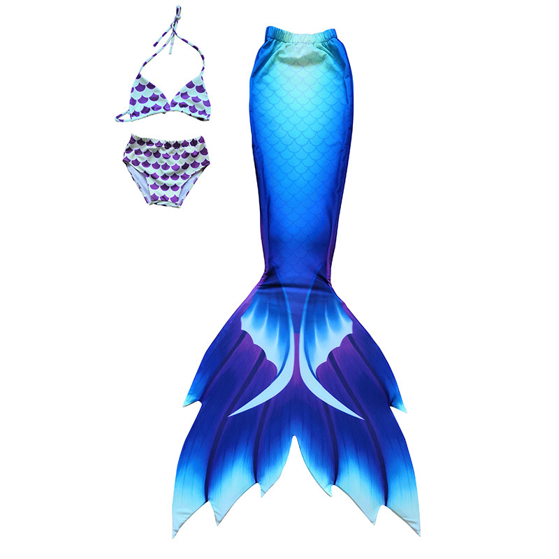 Bērnu viengabala sirenas peldkostīms ar asti un plūsmām, svītrainu/gradienta raksts, 20% elastāns