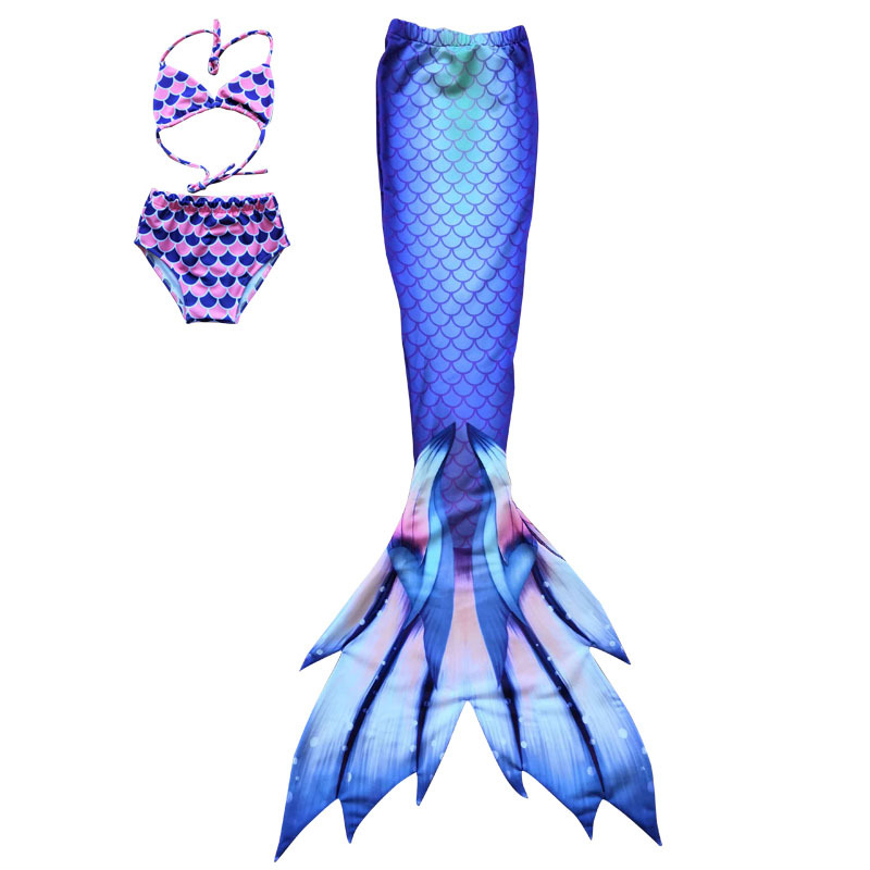 Bērnu viengabala sirenas peldkostīms ar asti un plūsmām, svītrainu/gradienta raksts, 20% elastāns