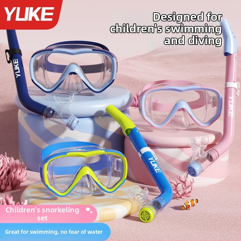 Bērnu baseina brillēm komplekts – ūdensdrošs, ietver brilles, masku un niršanas cauruli, pusslēgts niršanas aprīkojums, materiāli: PC, kalts stikls, šķidrais silikons