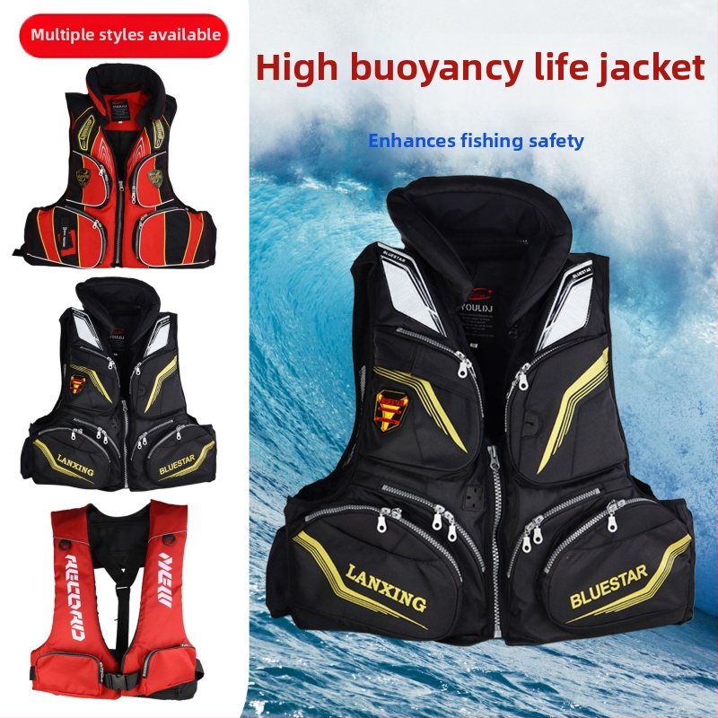 Suaugusiųjų gelbėjimo liemenė su dideliu plūdrumu, skirta jūros žvejybai ir banglenčių sportui, Oxford audinys, 6 kišenės su užsegimais, specifikacija 60