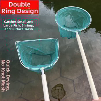 Dubultā rāmis zvejas tīklā ar koka rokturi un tērauda stieni, bez mezgliem, ātri žūstošs