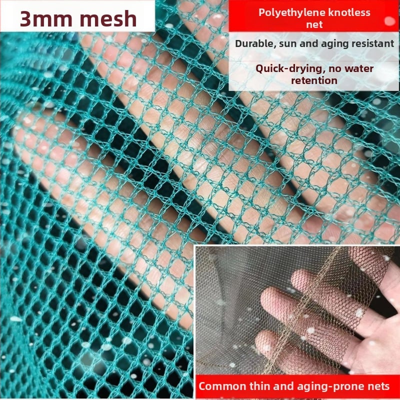 Dubultā rāmis zvejas tīklā ar koka rokturi un tērauda stieni, bez mezgliem, ātri žūstošs