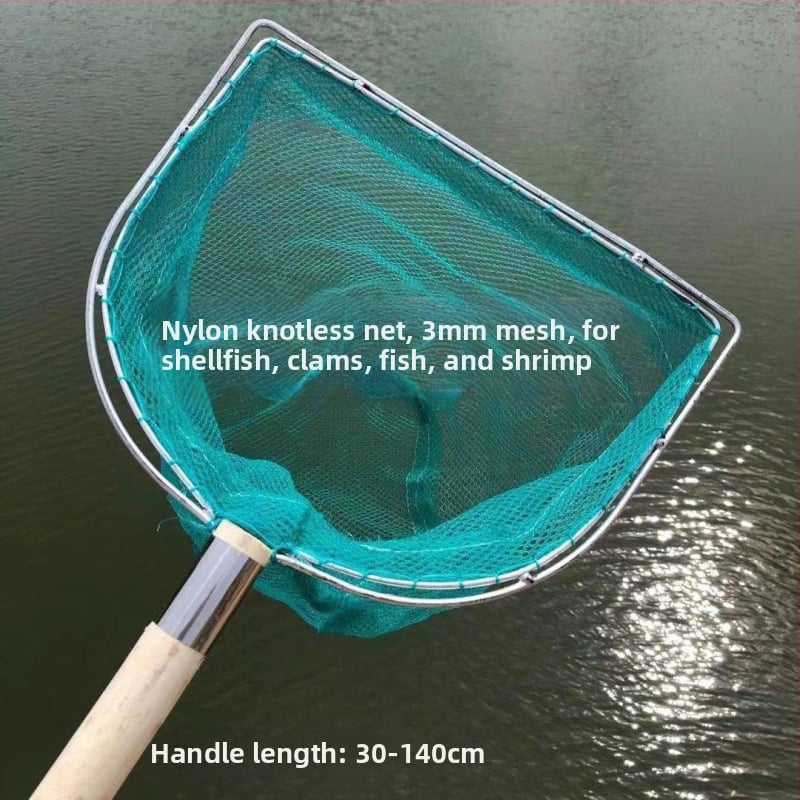 Dubultā rāmis zvejas tīklā ar koka rokturi un tērauda stieni, bez mezgliem, ātri žūstošs