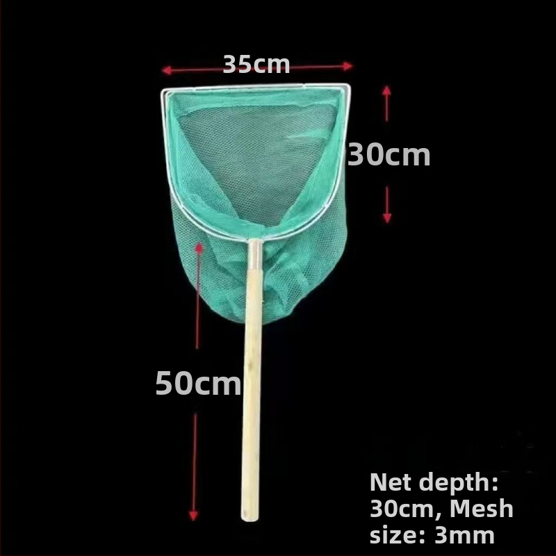 Dubultā rāmis zvejas tīklā ar koka rokturi un tērauda stieni, bez mezgliem, ātri žūstošs