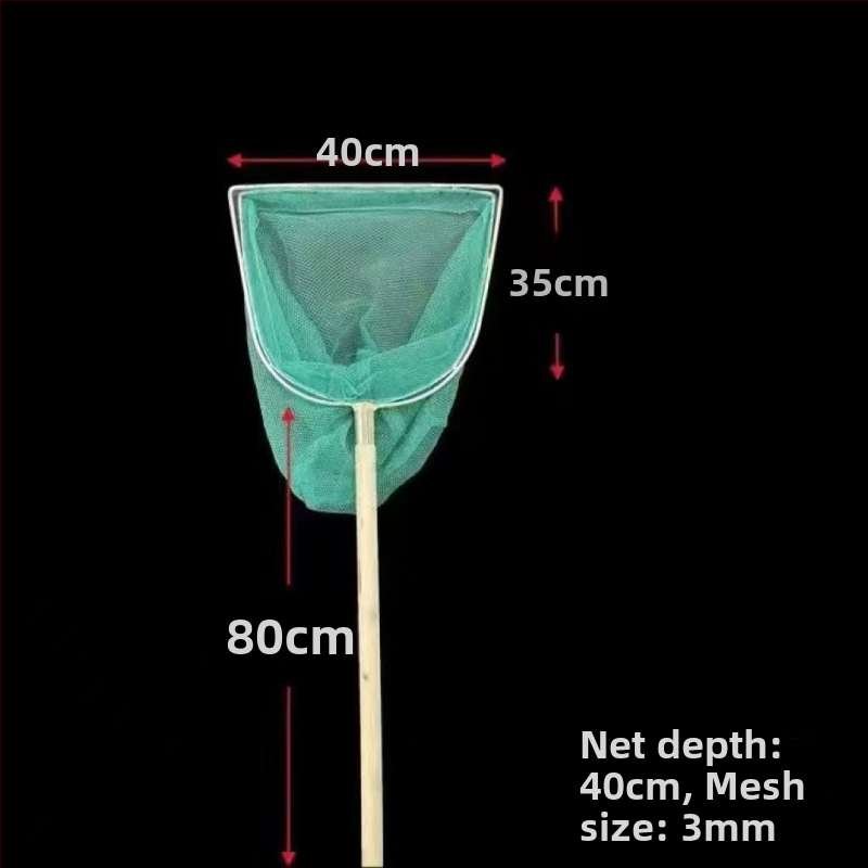 Dubultā rāmis zvejas tīklā ar koka rokturi un tērauda stieni, bez mezgliem, ātri žūstošs