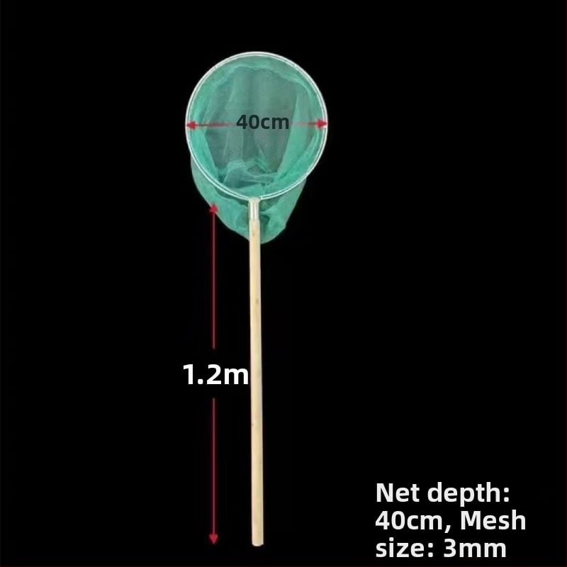 Dubultā rāmis zvejas tīklā ar koka rokturi un tērauda stieni, bez mezgliem, ātri žūstošs