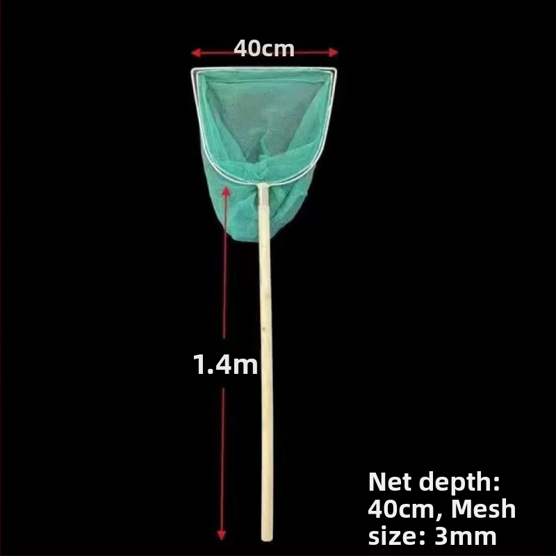 Dubultā rāmis zvejas tīklā ar koka rokturi un tērauda stieni, bez mezgliem, ātri žūstošs