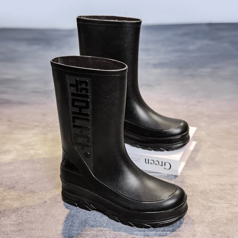 Meeste vihmajalatsid PVC ülaosaga, veekindlad, libisemiskindlad, keskmise pikkusega, süstimisvormitud talla