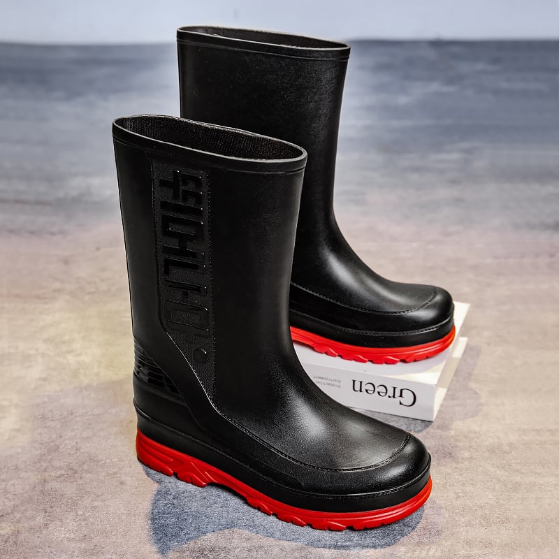 Meeste vihmajalatsid PVC ülaosaga, veekindlad, libisemiskindlad, keskmise pikkusega, süstimisvormitud talla