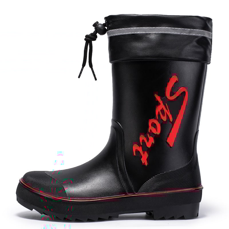 Meeste vihmajalatsid: veekindel PVC ülaosa, injektsioonivormiga plastikust talla, Slip-on disain, sisemus võrk ja kunstvill, libisemisvastased, soojad, kulumiskindlad, nelja hooajaga kasutamiseks