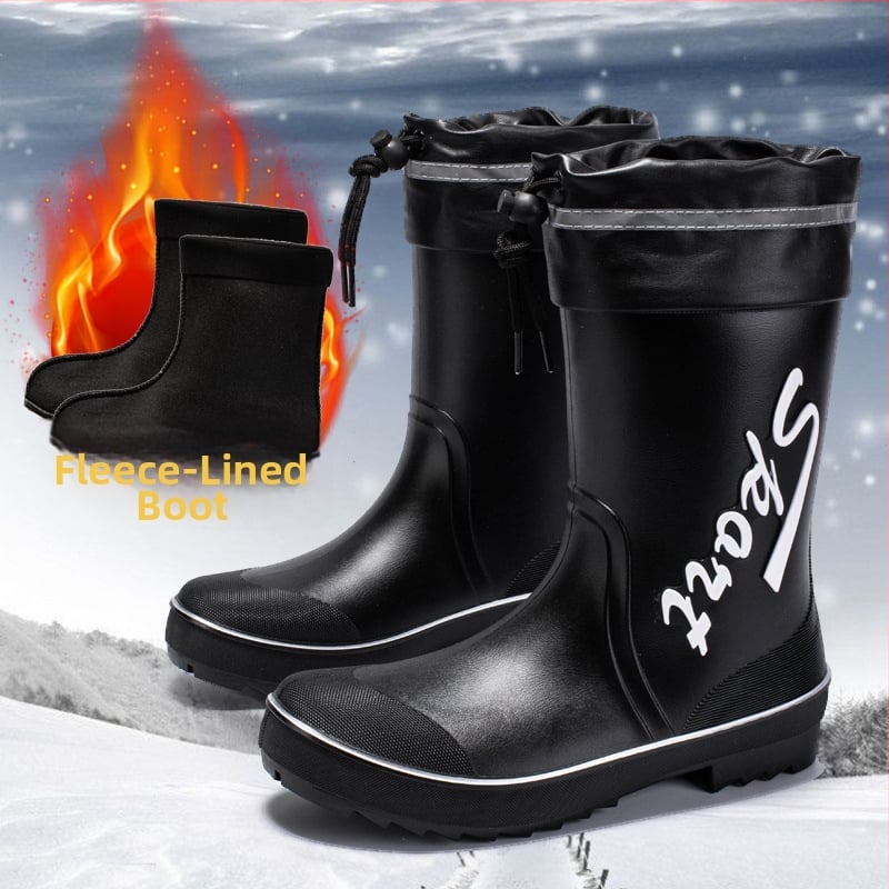 Meeste vihmajalatsid: veekindel PVC ülaosa, injektsioonivormiga plastikust talla, Slip-on disain, sisemus võrk ja kunstvill, libisemisvastased, soojad, kulumiskindlad, nelja hooajaga kasutamiseks