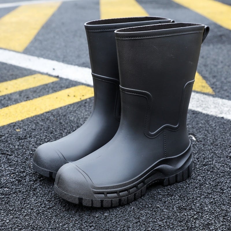 Meeste keskmise säärega vihmasaapad, PVC ülemine, plastmassist tald, veekindlad, libisemiskindlad, tõmblukuga sulgemine