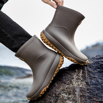 Meeste PVC vihmajalatsid – ülemine osa ja tald PVC, keskmise pikkusega sääred, pull-on stiil, EVA sisetald