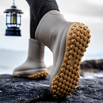 Meeste PVC vihmajalatsid – ülemine osa ja tald PVC, keskmise pikkusega sääred, pull-on stiil, EVA sisetald