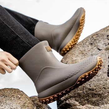 Meeste PVC vihmajalatsid – ülemine osa ja tald PVC, keskmise pikkusega sääred, pull-on stiil, EVA sisetald