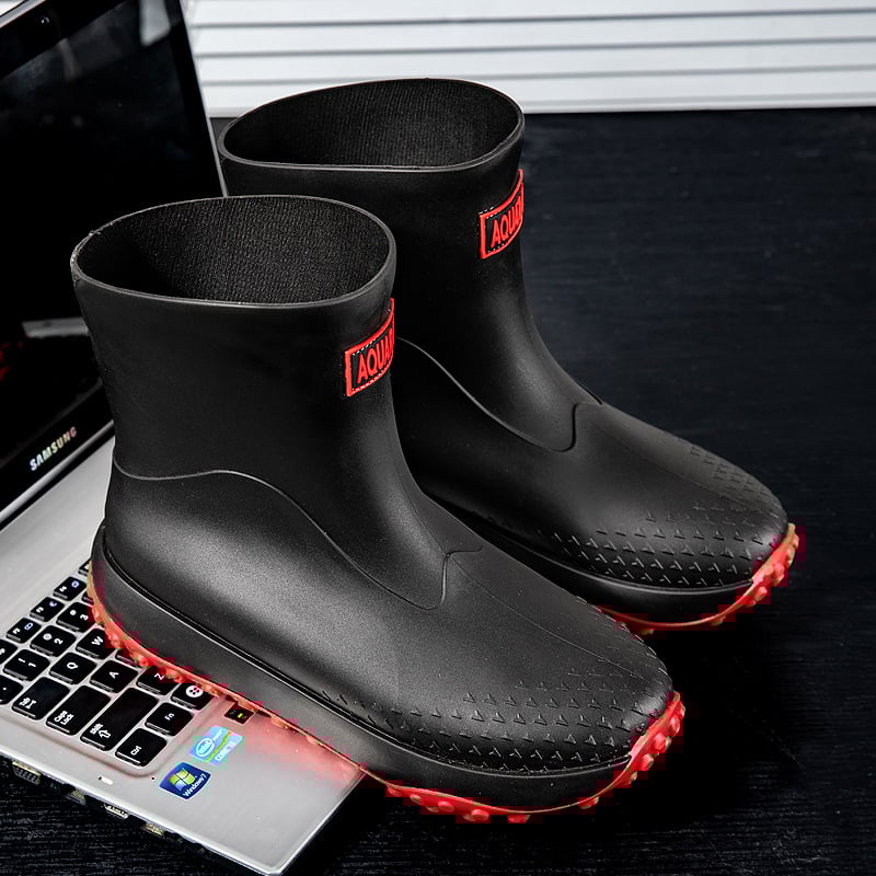 Meeste PVC vihmajalatsid – ülemine osa ja tald PVC, keskmise pikkusega sääred, pull-on stiil, EVA sisetald