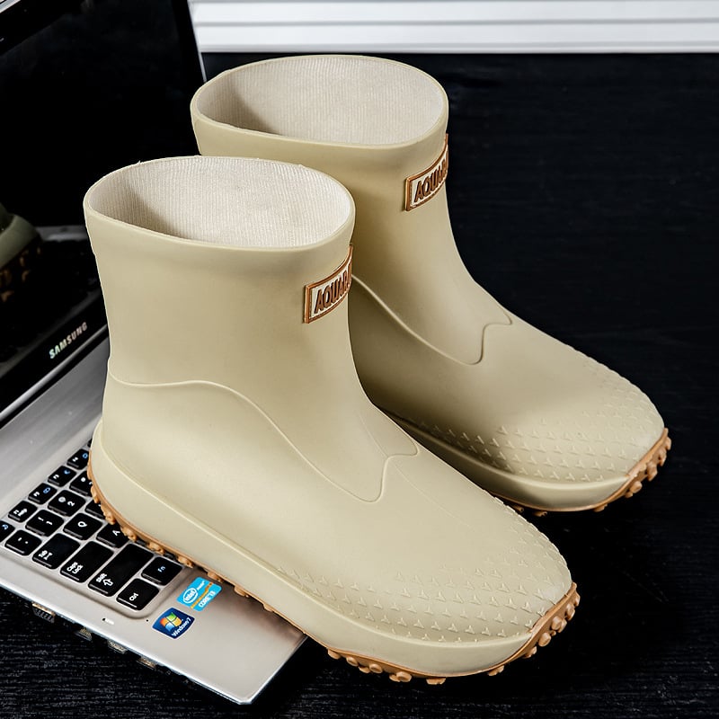 Meeste PVC vihmajalatsid – ülemine osa ja tald PVC, keskmise pikkusega sääred, pull-on stiil, EVA sisetald