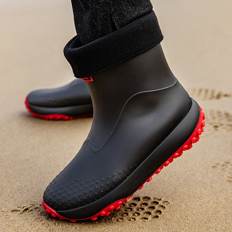 Meeste PVC vihmajalatsid – ülemine osa ja tald PVC, keskmise pikkusega sääred, pull-on stiil, EVA sisetald