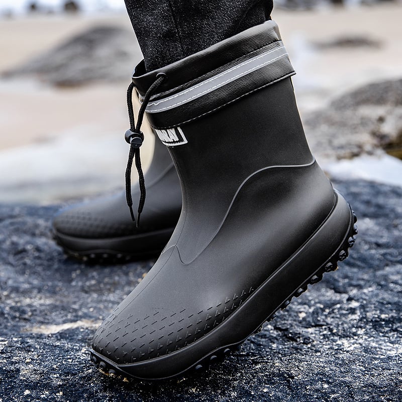 Meeste PVC vihmajalatsid – ülemine osa ja tald PVC, keskmise pikkusega sääred, pull-on stiil, EVA sisetald