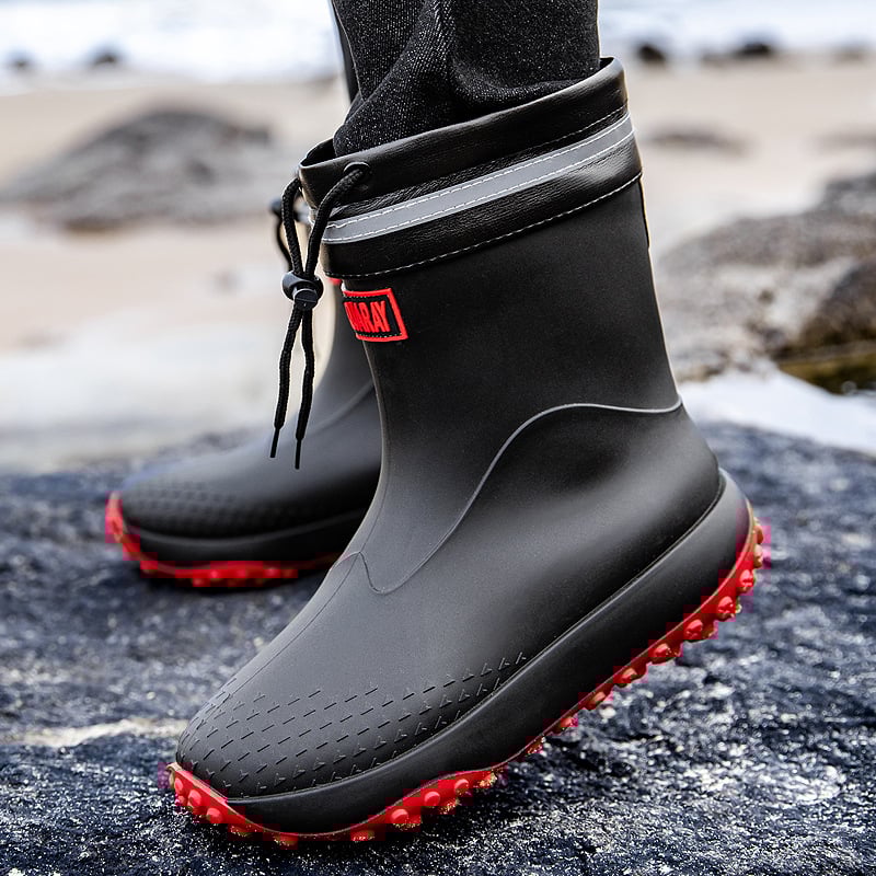 Meeste PVC vihmajalatsid – ülemine osa ja tald PVC, keskmise pikkusega sääred, pull-on stiil, EVA sisetald