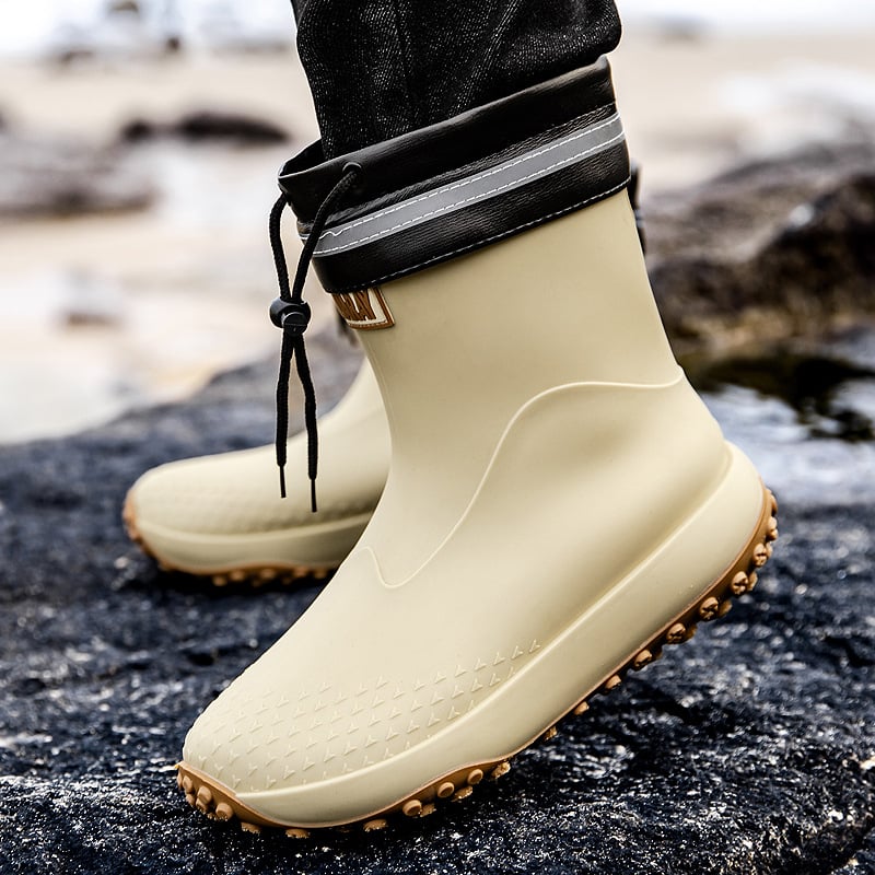 Meeste PVC vihmajalatsid – ülemine osa ja tald PVC, keskmise pikkusega sääred, pull-on stiil, EVA sisetald